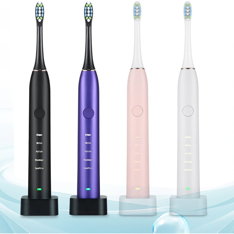 Free Shipping Sonic Electric Toothbrush For Adults Magnetic Charging Waterproof IPX7 Replacement Heads Set